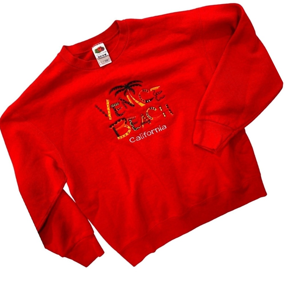 Fruit of the Loom Best Venice Beach California Red Sweatshirt‎ Embroidered L
